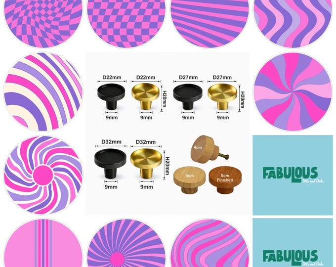 Groovy Retro in Pink and Purple  Drawer Knobs, Cabinet Pulls (4cm) (5cm) (2cm) (2.5cm) (3cm)