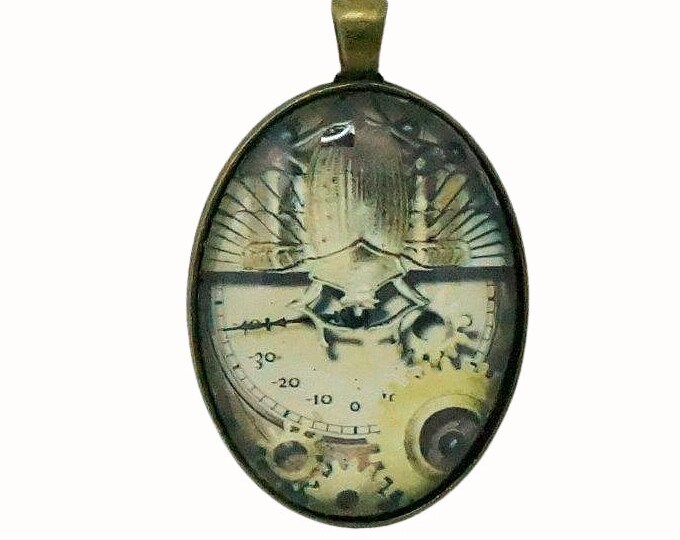 Steampunk, Beatle, Oval Bronze Plated Pendant, Necklace Pendant