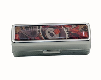 Handmade Steampunk Lipstick Holder with Mirror, Autumn Leaves