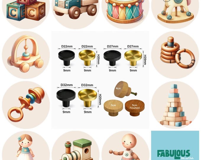 Classic Wooden Toys Wooden Drawer Knobs, Nursery, Wooden Toys, 5cm Cabinet Handles, Furniture Knobs, Round Wooden Drawer Knobs