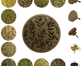 ボタニカルリーフ ドレッサーノブ - オリーブグリーン＆ゴールド - キャビネット金具、引き出し取っ手