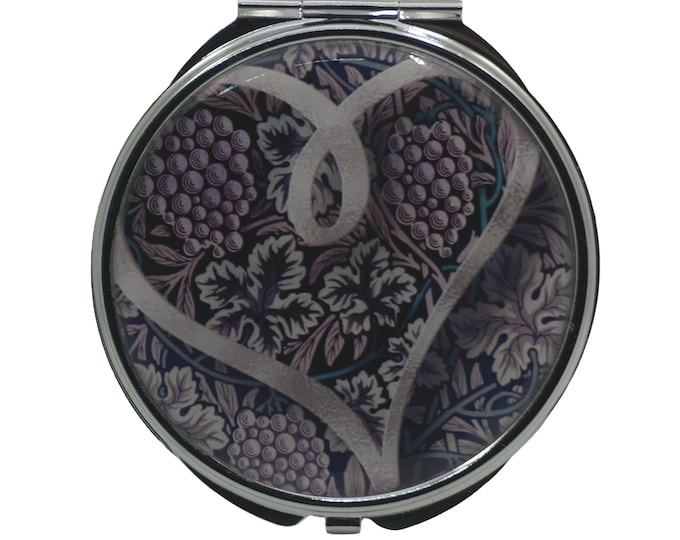 William Morris, Heart,  Large Pill Box, Mirror, Medicine Case, Pill Case, Medication Container, Silver Pill Box, Three Sectioned Pill Box