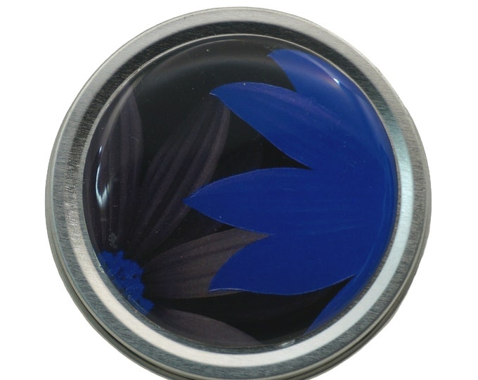 Floral Trinket Box: Hand Decorated Black and Blue Keepsake Tin (7x4cm)