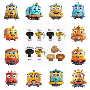 Cute Train Wooden Drawer Knobs, Nursery Decor Brass Knobs