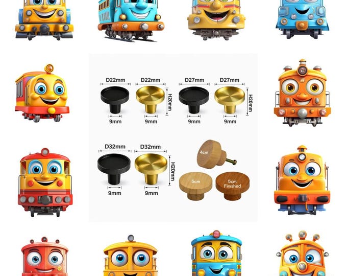 Cute Train Wooden Drawer Knobs, Nursery Decor Brass Knobs