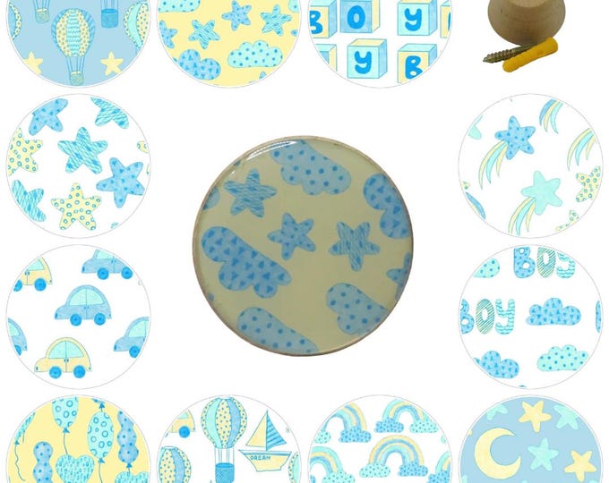 Wooden Wall Hook, Nursery Decor, Stars, Moon, Hot Air Balloons