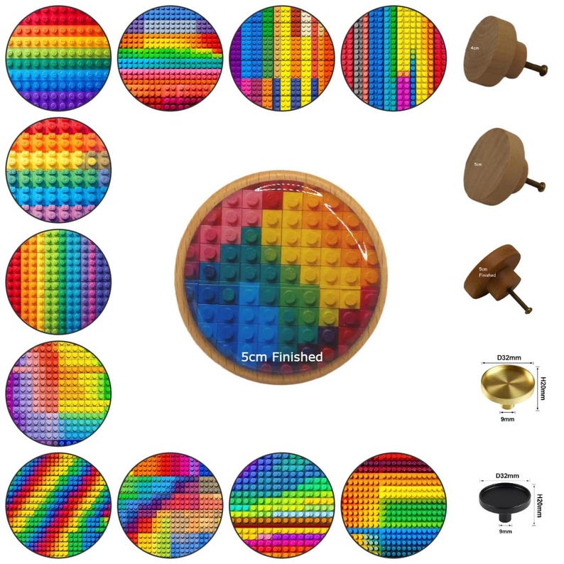 Regenbogen Knäufe Bausteine: Holzgriffe 3 cm, 4 cm, 5 cm Bild 1