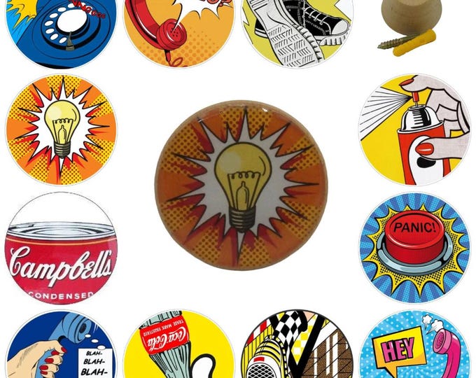Pop Art Wooden Wall Hooks, Hand Decorated, 5cm