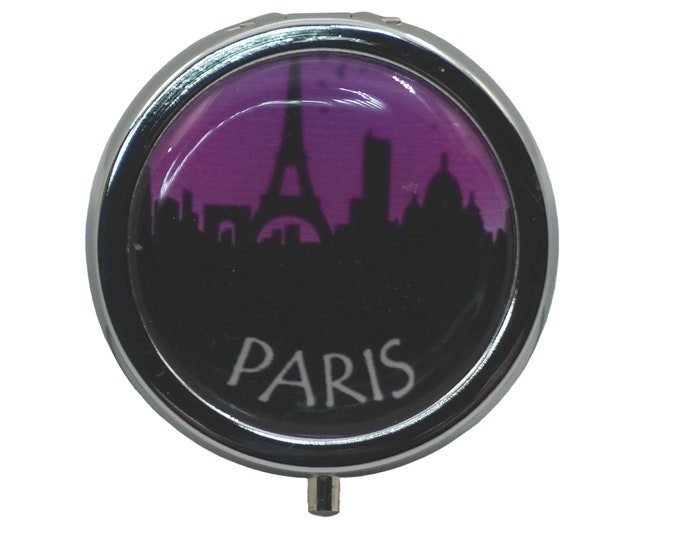 Paris, Pill Box, Silver Plated, Medicine Case, One Day Pill Box, Trinket Box, Pill Case