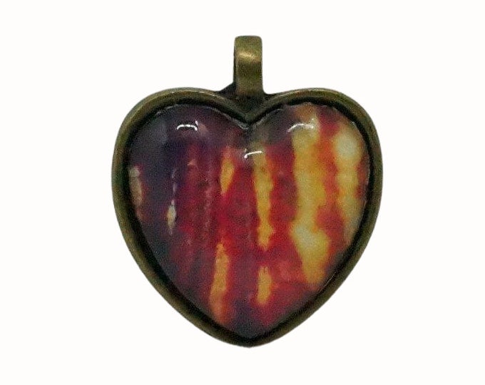 Heart Shaped Pendant Distressed Look Red Yellow