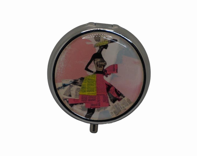Fashion Silhouette Pill Box: Silver Plated One Day Pill Container Trinket Case