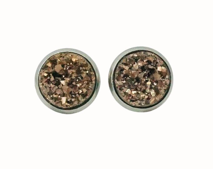 Stainless Steel 1.2cm Stud Earrings Accessories Druzy Rose Gold