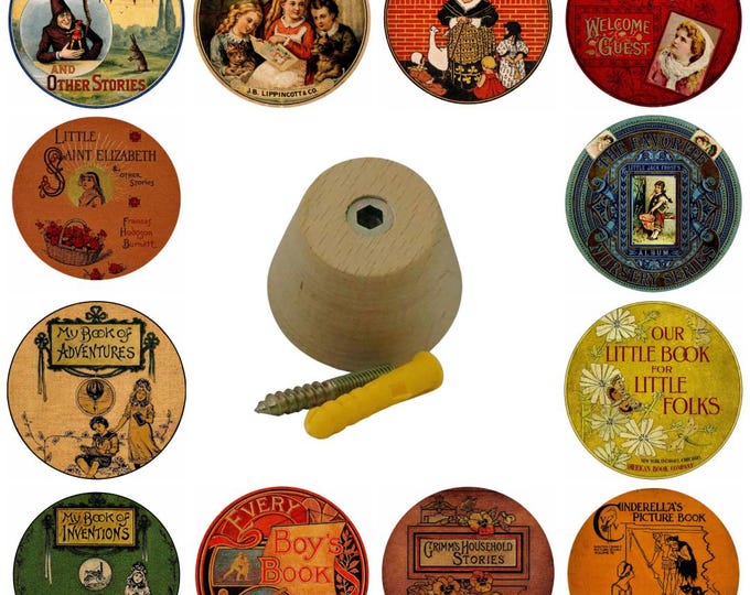 Book Illustrations, Book Covers, Wooden Wall Hooks, Hand Decorated, 5cm
