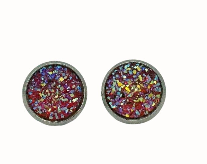 Stainless Steel 1.2cm Stud Earrings Accessories Druzy Multicolored