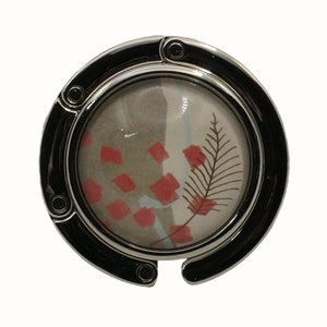 Purse Hook Bag Holder Table Top Bag Hanger Abstract Art, Floral, Beige, Red