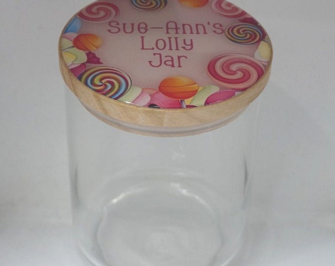 Personalized Glass and Wooden Decorative Lolly Jar Candy Storage Container Winnie the Pooh Mandala Jelly Beans