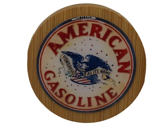 American Gasoline Magnetic Bottle Opener, Handmade Bamboo Fridge Magnet