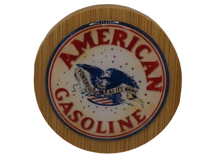 American Gasoline Magnetic Bottle Opener, Handmade Bamboo Fridge Magnet