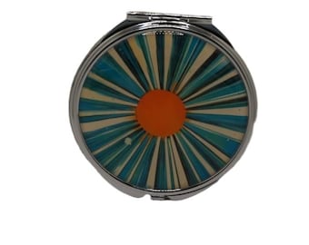 Retro Background Large Pill Box, Mirror, Medicine Case, Pill Case, Silver Pill Box, Three Sectioned Pill Box