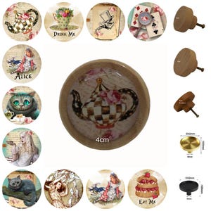 Tiradores de madera para cajones de Alicia en el País de las Maravillas, decoración infantil