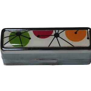 Retro, Mid Century Kunst, Kreise, Weiß, Orange, Rot, Grün, Lippenstift Halter, Lippenstift Behälter, Lippenstift Halter mit Spiegel