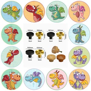 Ladeknoppen met drakenmotief: houten decoratie voor de kinderkamer, messing knoppen
