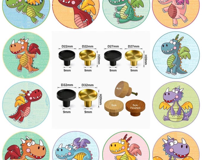 Dragon Drawer Knobs: Wooden Nursery Decor, Brass Knobs