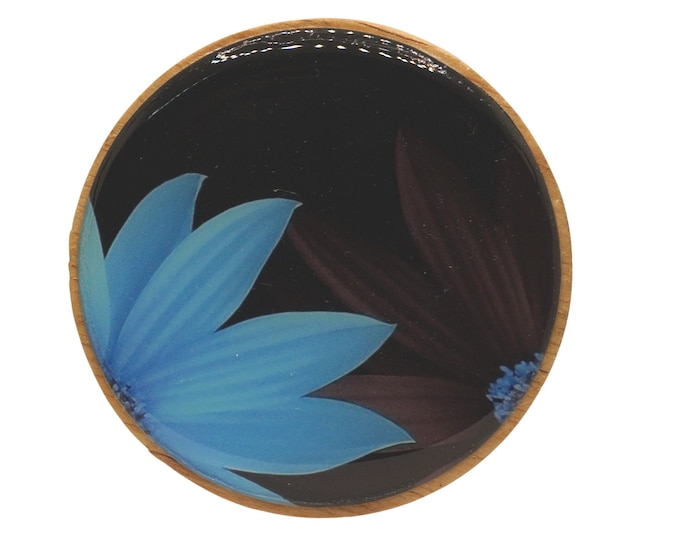 Mini Decorative Glass and Wood Storage Containers Lollies Jewellery Home Decor Patterned Light Blue Flower on Black