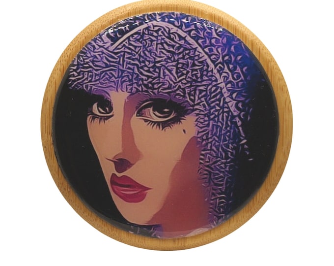 Round Bamboo Wooden Storage Box Jewellery Box Keepsakes Box Trinket Box Watch Box Salt Box Retro Flapper Girl