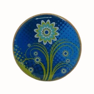 Handcrafted Beech Wall Hook, Floral Resin Art, Blue and Green