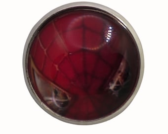 Spiderman,  Round Metal Brooch, Silver Plated, 2.5cm Brooch, Glass, Scarf Pin, Lapel Pin
