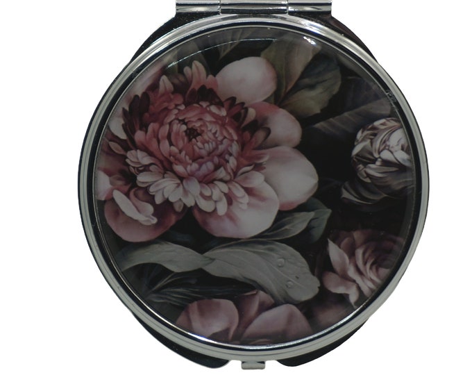 Vintage Roses,  Large Pill Box, Mirror, Medicine Case, Pill Case, Medication Container, Silver Pill Box, Three Sectioned Pill Box