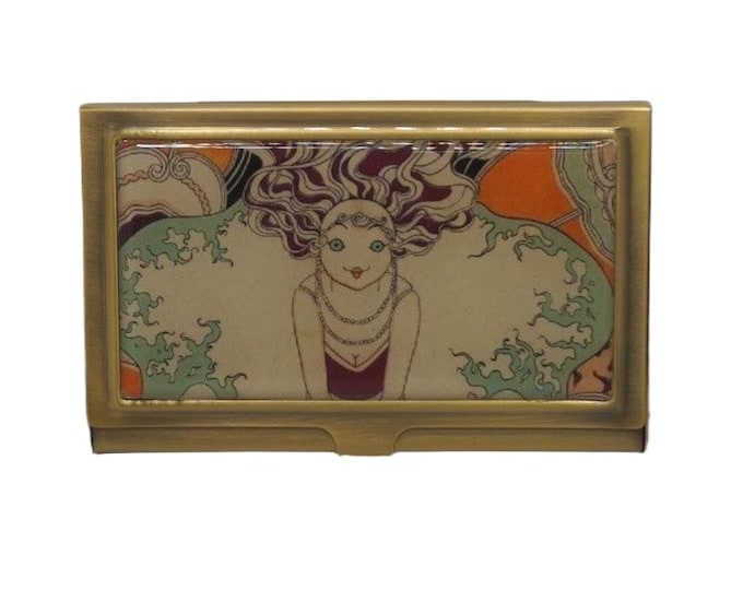 Dreamland, Art Deco, Card Holder, Metal Business Card Case, Cigarette Case, Credit Card Protector, Business Card Holder