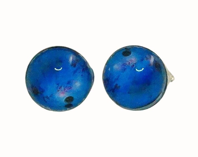 Stainless Steel Cufflinks Accessories 1.8cm Glass Blue Bowling Ball