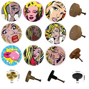 Pop Art Drawer Knobs - Lichtenstein Style Cabinet Pulls - 3cm/4cm/5cm