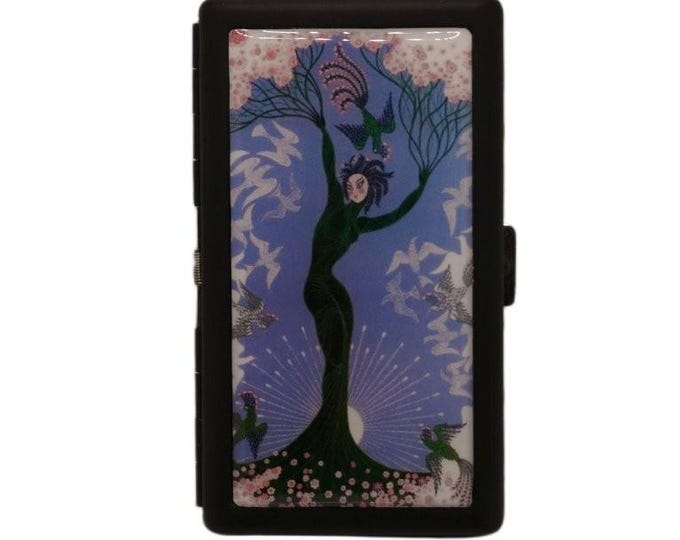 Art Deco, Spring, Witch, Tree, King Size Cigarette Case, Slim's, Cigarette Box, Metal Money Card Storage