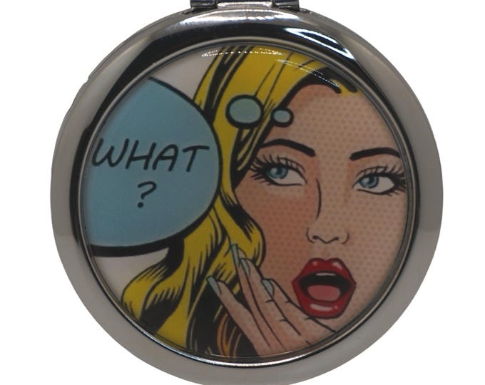 Pop Art, Retro, Women, What?, Compact Mirror, Purse Mirror, Pocket Mirror, Handbag Mirror