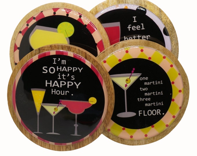 Humor, Wine Sayings, Dinner is poured......, Wine Coasters,  Set of Four Round Wooden Coasters, Wine, Drink Coasters Coffee Coaster