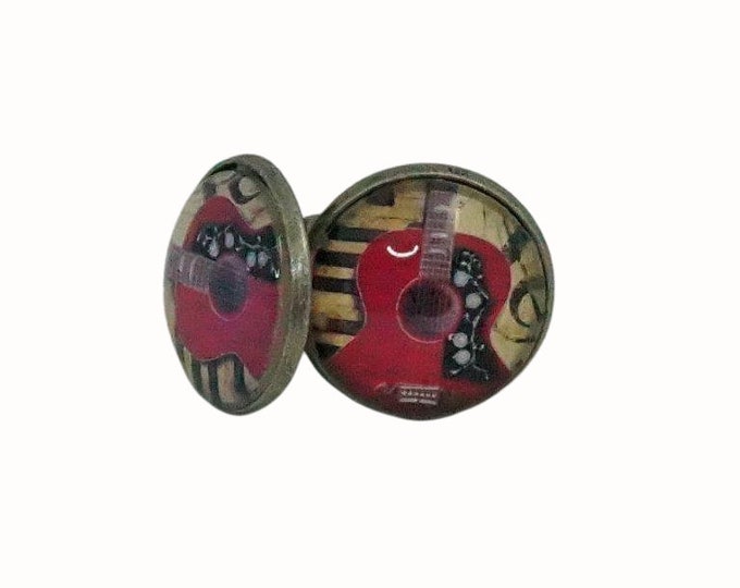 Stainless Steel Cufflinks Accessories 1.8cm Glass Guitars