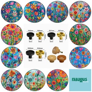 Hippy Flowers Round Wooden Cabinet Pulls, Drawer Knobs, Home Decor