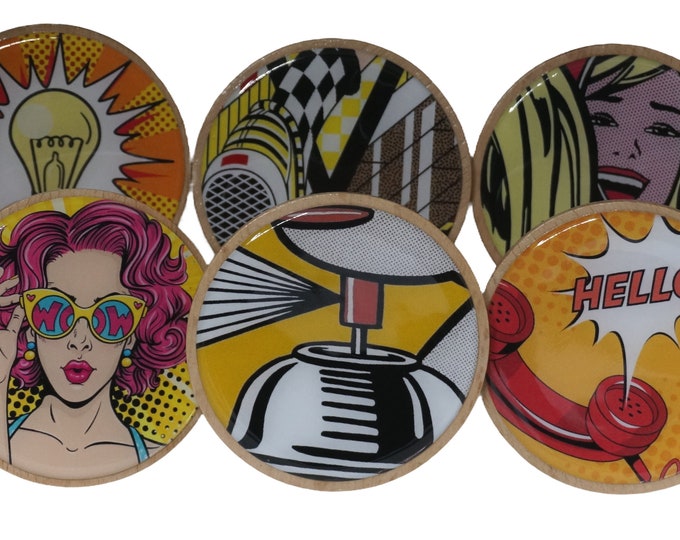 Pop Art, Retro, Wall Hooks, Wooden Wall Hooks, Coat Hooks, Wall Art,  Draw Knobs, Wall Decor, Cabinets, Draws, Walls, Large 8cm