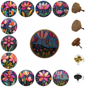 Blumen / Schubladenknäufe aus Holz: Bunte Knäufe in 3 Grössen