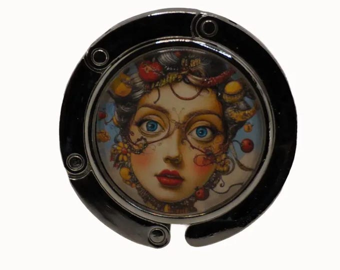 Whimsical Surrealism Art, Face, Purse Holder, Purse Hook, Bag Holder, Table Top Bag Hanger