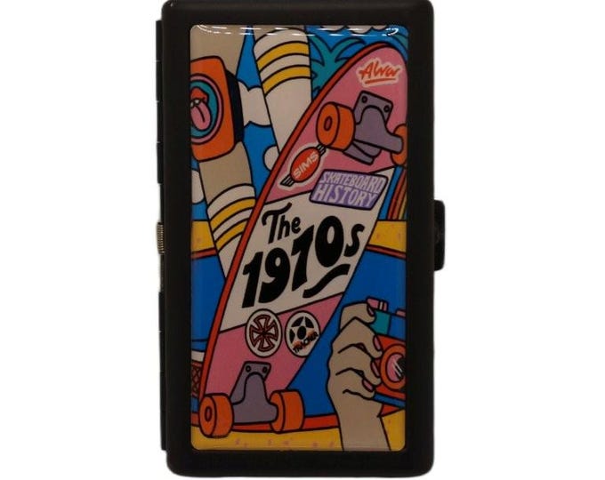 1970's, Skateboard, Black King Size Cigarette Case, Cigarette Box, Metal Money Card Storage Case, 100's, Slims