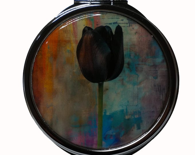 Black Tulip, Floral, Extra Large Pill Box, 7 Day Pill Box, Mirror, Pill Box, Medicine Case, Trinket Box, Pill Case, Mint Box, Earring Box