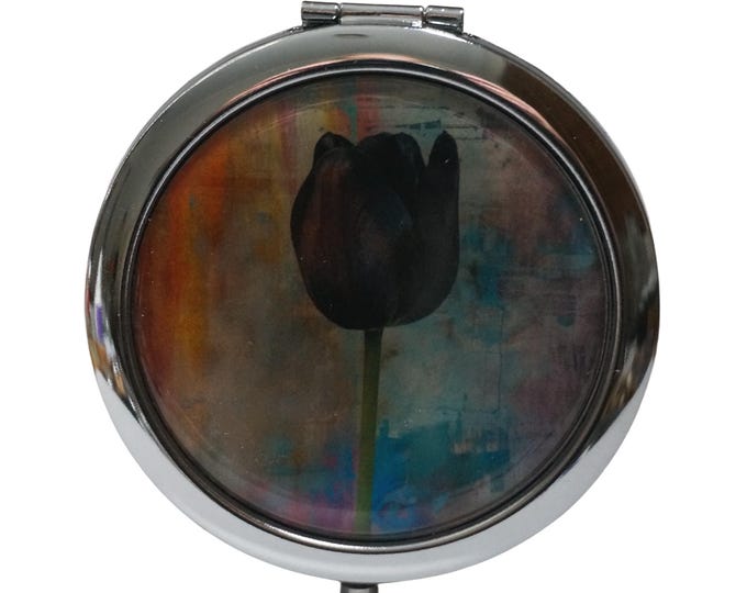 Tulip, Black Tulip, Floral, Compact Mirror, Purse Mirror, Pocket Mirror, Handbag Mirror