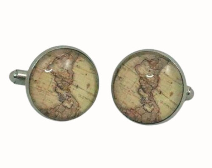 Stainless Steel Cufflinks Accessories 1.8cm Glass Map