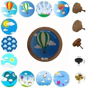 Perillas de madera para cajón con forma de globo aerostático, cielos de dibujos animados, decoración infantil