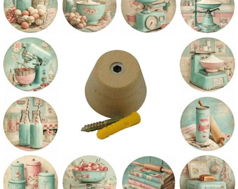 Retro Kitchen Wall Hooks, Hand Decorated, 5cm