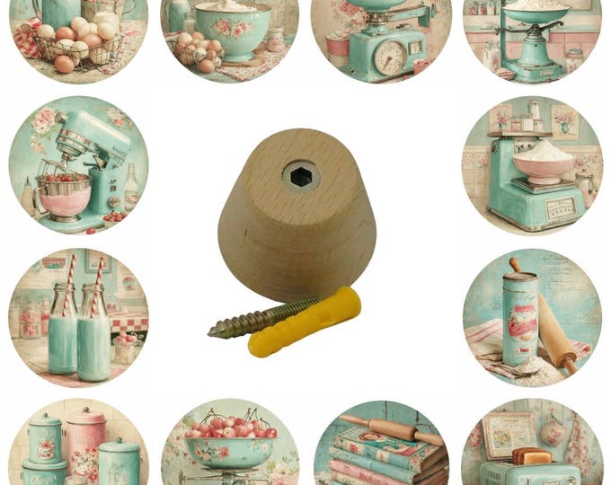 Retro Kitchen Wall Hooks, Hand Decorated, 5cm